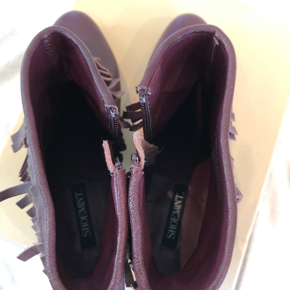 Lucy Wine Fringe Leather Boots - Picture 3 of 6